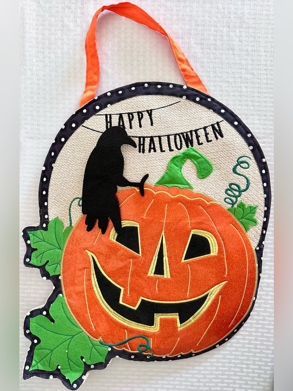 Evergreen Happy Halloween Jack O Lantern Pumpkin Crow Door Hanger Wall Decor